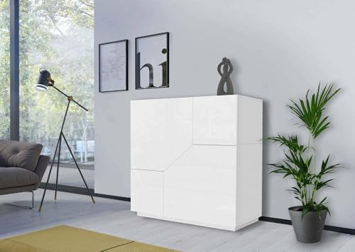 Dmora - Kommode Domenico, Küchen-Sideboard mit 2 geometrischen Türen, Wohnzimmer-Buffet, Küchen-Sideboard, 100 % Made in Italy, 79 x 43 x 86 cm, glänzendes Weiß von Dmora
