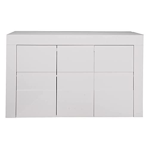 Dmora Modernes Sideboard mit 3 Türen, Küchenbuffet, Sideboard mit Regalen, Wohnzimmer-TV-Ständer, Made in Italy, 138x42xh84 cm, Farbe Weiß glänzend von Dmora