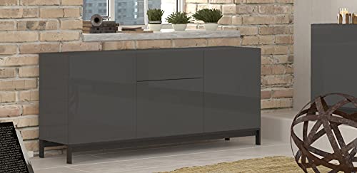 Dmora Modernes Sideboard mit 3 Türen und 1 Schublade, Made in Italy, Küchen-Sideboard, Wohnzimmer-Design-Buffet, 170x40h47 cm, Farbe Anthrazit glänzend von Dmora