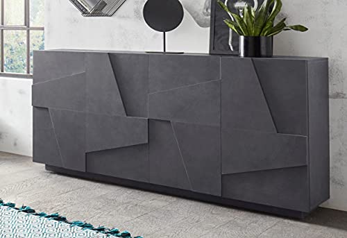 Dmora - Kommode Noel, Küchen-Sideboard mit 4 Türen, Wohnzimmer-Buffet, 100 % Made in Italy, cm 162x44h86, Slate von Dmora