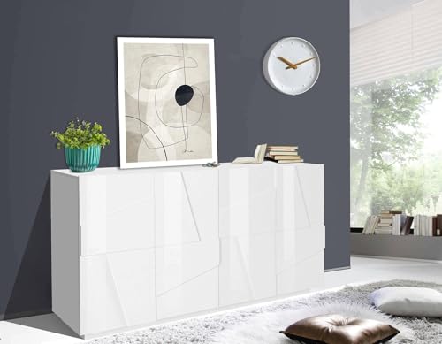 Dmora - Kommode Noel, 4-türiges Küchen-Sideboard, Wohnzimmer-Buffet, 100 % Made in Italy, 162 x 44 x 86 cm, glänzendes Weiß, Dmora - Kommode Noel, 4-türiges Küchen-Sideboard, Wohnzimmer-Buffet, 100 % Made in Italy, 162 x 44 x 86 cm, glänzendes Weiß, von Dmora