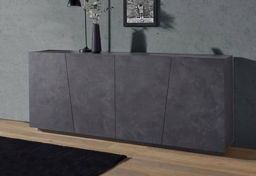Dmora - Kommode Oscar, 4-türiges Küchen-Sideboard, Wohnzimmer-Buffet, 100 % Made in Italy, 200 x 43 x 86 cm, Schiefer, Dmora - Kommode Oscar, 4-türiges Küchen-Sideboard, Wohnzimmer-Buffet, 100 % Made in Italy, 200 x 43 x 86 cm, Schiefer, von Dmora