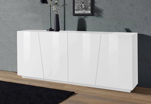 Dmora - Kommode Oscar, 4-türiges Küchen-Sideboard, Wohnzimmer-Buffet, 100 % Made in Italy, 200 x 43 x 86 cm, glänzendes Weiß, Dmora - Kommode Oscar, 4-türiges Küchen-Sideboard, Wohnzimmer-Buffet, 100 % Made in Italy, 200 x 43 x 86 cm, glänzendes Weiß, von Dmora