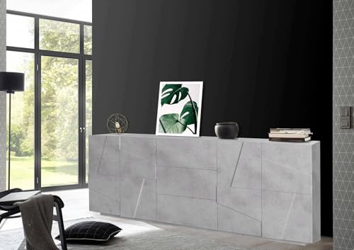 Dmora - Kommode Mason, Küchen-Sideboard mit 4 Türen und 3 Schubladen, Wohnzimmer-Buffet, 100 % Made in Italy, 224 x 44 x 86 cm, Zement, Dmora - Kommode Mason, Küchen-Sideboard mit 4 Türen und 3 Schubladen, Wohnzimmer-Buffet, 100 % Made in Italy, 224 x 44 x 86 cm, Zement, von Dmora