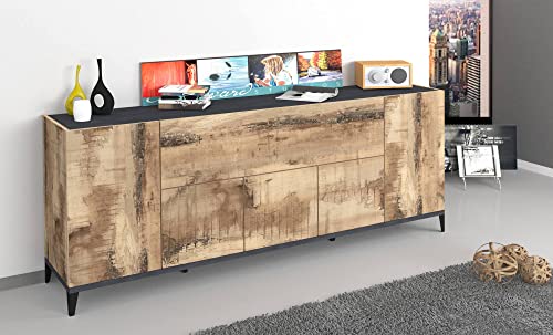 Dmora - Kommode Vittorio, Küchen-Sideboard mit 6 Türen, Buffet für Wohnzimmer, 100% Made in Italy, cm 200x40h82, Schiefer und Ahorn von Dmora