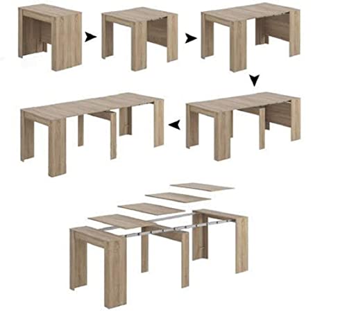 Dmora - Konsolentisch Compton, Ausziehbarer Esstisch, Tisch mit Mehrzweckverlängerungen, die auf bis zu 10 Sitzplätze erWeißert werden können, 51/237x90h78 cm, Eiche von Dmora