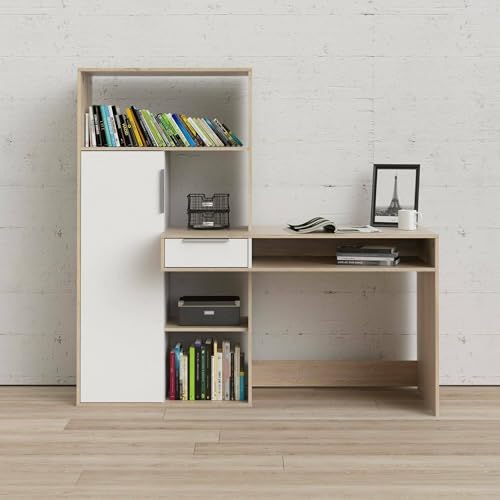 Dmora Multifunktionsschreibtisch mit Bücherregal, Schublade und Tür, Farbe Weiß und Eiche, 162 x 155 x 60 cm Dmora Multifunktionsschreibtisch mit Bücherregal, Schublade und Tür, Farbe Weiß und Eiche, 162 x 155 x 60 cm von Dmora