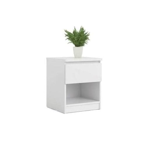 Dmora Nachttisch mit einer Schublade, weiß glänzend, 40 x 49 x 40 cm von Dmora