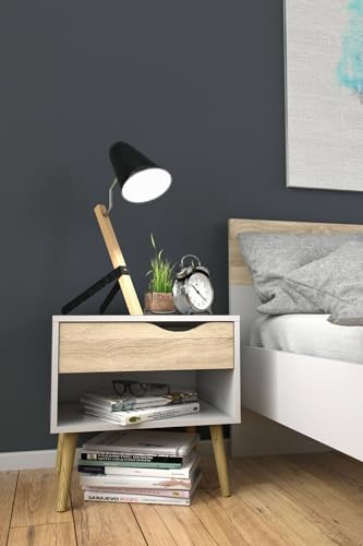 Dmora Nachttisch mit einer Schublade und einem Ablagefach, Farbe Weiß und Eiche, Maße 50 x 49 x 39 cm Dmora Nachttisch mit einer Schublade und einem Ablagefach, Farbe Weiß und Eiche, Maße 50 x 49 x 39 cm von Dmora