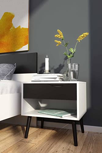 Dmora Nachttisch mit einer Schublade und einem Ablagefach, schwarz-weiß, Maße 50 x 49 x 39 cm von Dmora