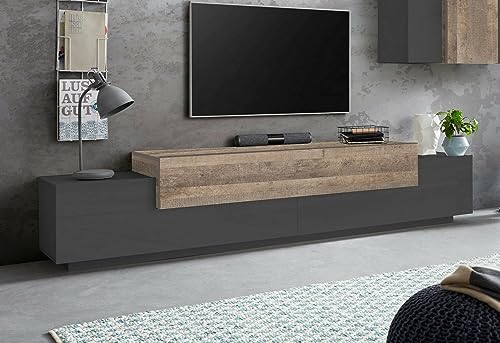 Dmora Nico, niedriger Schrank für Wohnzimmer, TV-Ständer, 100% Made in Italy, 240 x 45 x 52 cm, Anthrazit und Ahorn von Dmora