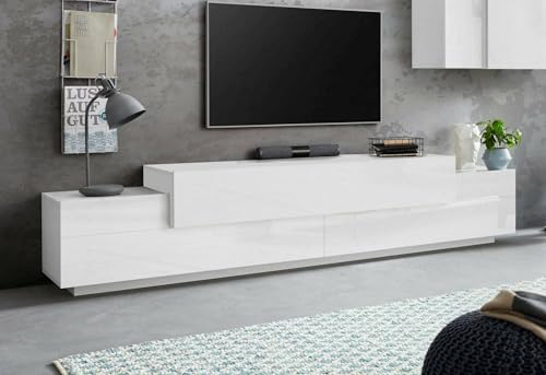 Dmora - TV-Schrank Nico, niedriges Wohnzimmer-Sideboard, Fernsehständer-Basis, 100% Made in Italy, 240 x 45 x 52 cm, glänzendes Weiß, Dmora - TV-Schrank Nico, niedriges Wohnzimmer-Sideboard, Fernsehständer-Basis, 100% Made in Italy, 240 x 45 x 52 cm, glänzendes Weiß, von Dmora