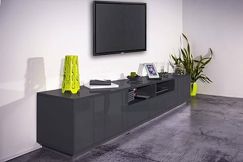 Dmora Orazio, niedriger Schrank für Wohnzimmer, TV-Ständer, 100% Made in Italy, 260 x 41 x 46 cm, Anthrazit glänzend von Dmora