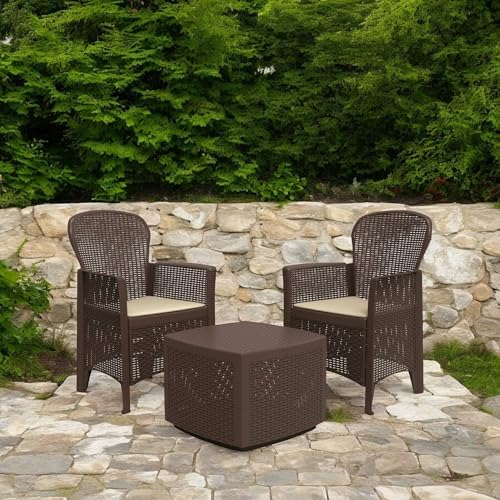 Dmora - Outdoor-Lounge-Set Napoli, Gartenkomposition mit 2 Sesseln und 1 Aufbewahrungstisch, Lounge mit Rattan-Effekt, 100 % Made in Italy, Braun von Dmora