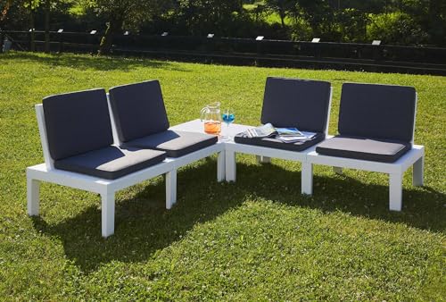 Dmora - Outdoor-Lounge-Set Vigevano, Gartengarnitur mit 4 Sitzplätzen mit Rückenlehne und 1 Multifunktionsmodul, Sitzecke mit Kissen, 100 % Made in Italy, Weiß von Dmora