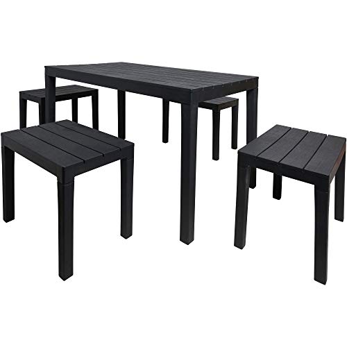 Dmora Outdoor-Set mit 1 rechteckigen Tisch 4 Bänke, Made in Italy, Farbe Anthrazit von Dmora