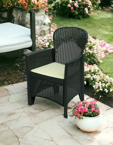 Dmora - Outdoor-Stuhl Como, Gartensitz, Outdoor-Sessel mit Rattan-Effekt, 100 % Made in Italy, 59x57h85 cm, Anthrazit von Dmora