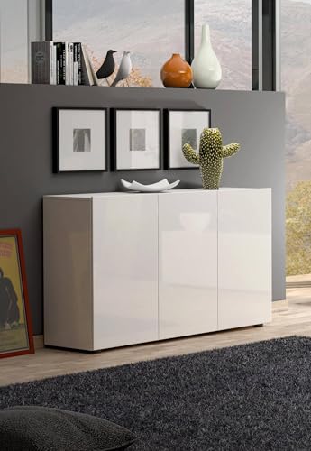 Dmora - Kommode Polokwane, Wohnzimmerbuffet, Wohnzimmer-Sideboard, Moderne Küchen-Speisekammer, Made in Italy, 135x38h79 cm, Glänzendes Weiß von Dmora