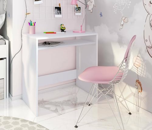 Dmora Portland Schreibtisch, linearer Schreibtisch mit Fester Ablage, Computertisch oder Schreibtisch, 79 x 43 x 78 cm, Weiß von Dmora