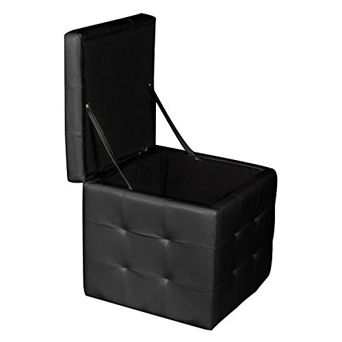 Dmora - Pouf-Behälter aus Kunstleder, Farbe schwarz, 45 x 47 x 45 cm von Dmora