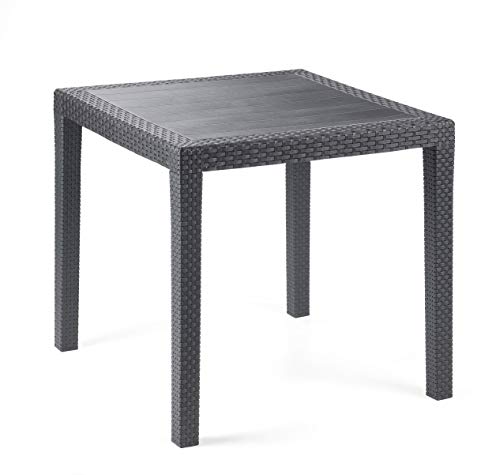 Dmora Quadratischer Outdoor-Tisch, Struktur aus Hartharz mit Rattan-Effekt, Made in Italy, 80 x 80 x 72 cm, Farbe Anthrazit von Dmora