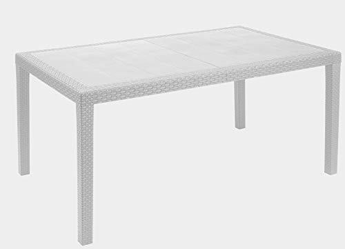 Dmora - Gartentisch Imola, Feststehender rechteckiger Tisch, Mehrzweck-Gartentisch mit Rattan-Effekt, 100 % Made in Italy, Cm 138x78h72, Weiß von Dmora