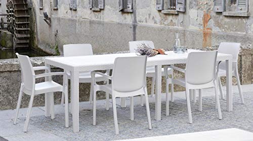 Dmora Rechteckiger ausziehbarer Gartentisch, Made in Italy, Farbe Weiß, Maße 150 x 72 x 90 cm (ausziehbar bis 220 cm) von Dmora