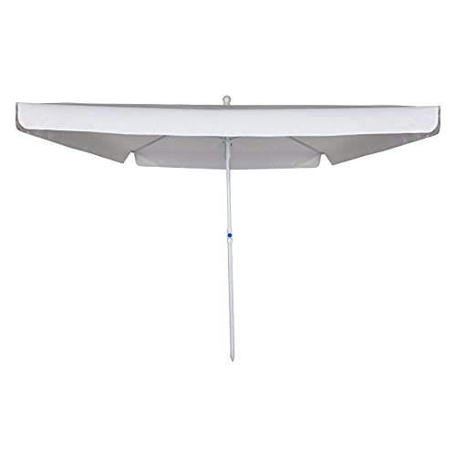 Dmora Regenschirm mit mittig schwenkbarer Stahlstange, weißes Polyestertuch, Maße 200 x 250 x 200 cm von Dmora