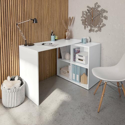 Dmora Revere Eckschreibtisch, Mehrzweck-Bürotisch, platzsparender Schreibtisch mit Mehreren Positionen, 152 x 49 x 74 cm, Weiß Dmora Revere Eckschreibtisch, Mehrzweck-Bürotisch, platzsparender Schreibtisch mit Mehreren Positionen, 152 x 49 x 74 cm, Weiß von Dmora