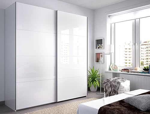 Dmora Saltoro Schlafzimmer, Kleiderschrank mit 2 Schiebetüren, 180 x 65 x 204 cm, Weiß, 180 x 65 x 205 cm von Dmora