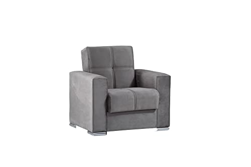 Dmora Schlafsofa Jose, Sessel für das Wohnzimmer, verwandelbar in EIN Bett, Relaxsessel aus gepolstertem Stoff mit klick-Klack-Öffnung, 94 x 85 x 91 cm, Grau von Dmora