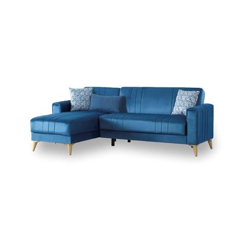 Dmora - Schlafsofa Miguel, Eckschlafsofa mit 3 Kissen inklusive, Gepolstertes Stoffsofa mit klick-Klack-Öffnung, mit umkehrbarer Halbinsel, cm 225x151h84, Blau von Dmora
