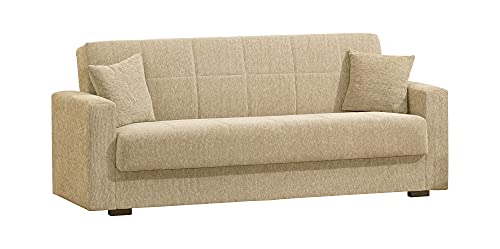 Dmora - Schlafsofa Pinto, Lineares 3-Sitzer-Container-Schlafsofa, Wohnzimmersofa aus gepolstertem Stoff mit Klick-Klack-Öffnung, Cm 212x80h87, Blau von Dmora