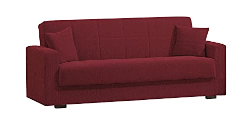 Dmora - Schlafsofa Pinto, Lineares 3-Sitzer-Container-Schlafsofa, Wohnzimmersofa aus gepolstertem Stoff mit Klick-Klack-Öffnung, Cm 212x80h87, Rot von Dmora