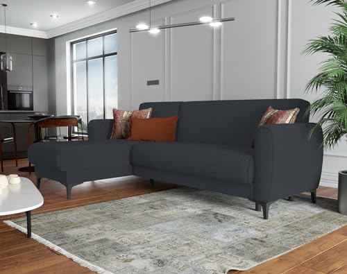 Dmora - Schlafsofa mit Halbinsel Angel, Wende-Ecksofa, Modernes Sofa mit Stauraum, Chaiselongue und 3 Kissen, 230 x 153 x 85 cm, Blau Dmora - Schlafsofa mit Halbinsel Angel, Wende-Ecksofa, Modernes Sofa mit Stauraum, Chaiselongue und 3 Kissen, 230 x 153 x 85 cm, Blau von Dmora