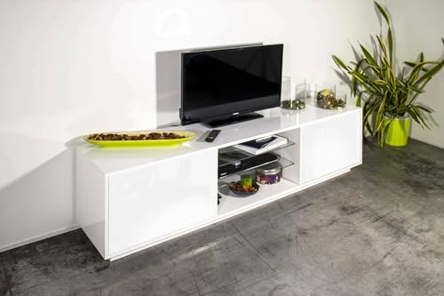 Dmora - TV-Schrank Paride, niedriges Wohnzimmer-Sideboard mit 2 Türen, Fernsehständer-Basis, 100% Made in Italy, 180 x 41 x 46 cm, glänzendes Weiß, Dmora - TV-Schrank Paride, niedriges Wohnzimmer-Sideboard mit 2 Türen, Fernsehständer-Basis, 100% Made in Italy, 180 x 41 x 46 cm, glänzendes Weiß, von Dmora