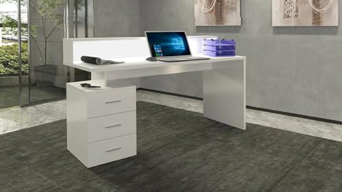 Dmora - Schreibtisch Alexandre, Schreibtisch mit Platte und LED-Leuchten, Mehrzweck-Büroschreibtisch, platzsparender Schreibtisch, 160x60h90 cm, Weiß Dmora - Schreibtisch Alexandre, Schreibtisch mit Platte und LED-Leuchten, Mehrzweck-Büroschreibtisch, platzsparender Schreibtisch, 160x60h90 cm, Weiß von Dmora