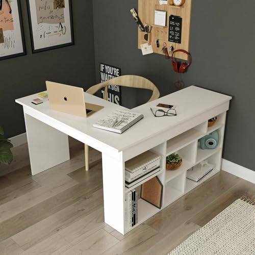 Dmora - Schreibtisch Angete, Mehrzweckschreibtisch, Bürotisch für PC, Eckschreibtisch, 129x120h72 cm, Weiß Dmora - Schreibtisch Angete, Mehrzweckschreibtisch, Bürotisch für PC, Eckschreibtisch, 129x120h72 cm, Weiß von Dmora