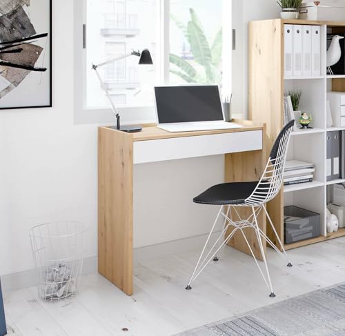 Dmora - Fresno Schreibtisch, linearer Schreibtisch mit Schublade, Arbeits- oder Bürotisch für PC, 82 x 40 x 77 cm, geknotete Eiche und Weiß Dmora - Fresno Schreibtisch, linearer Schreibtisch mit Schublade, Arbeits- oder Bürotisch für PC, 82 x 40 x 77 cm, geknotete Eiche und Weiß von Dmora