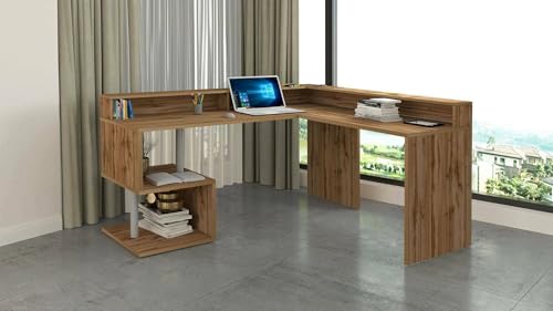 Dmora - Schreibtisch Sansone, Eckschreibtisch mit Ablagefächern, Mehrzweck-Büroschreibtisch mit Platte, 180x92,5x160 cm, Eiche von Dmora