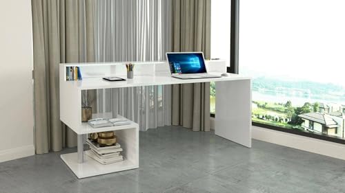 Dmora - Schreibtisch Serafino, linearer Schreibtisch mit Ablagefächern, Mehrzweck-Büroschreibtisch mit Platte, 180x60h93 cm, Weiß Dmora - Schreibtisch Serafino, linearer Schreibtisch mit Ablagefächern, Mehrzweck-Büroschreibtisch mit Platte, 180x60h93 cm, Weiß von Dmora