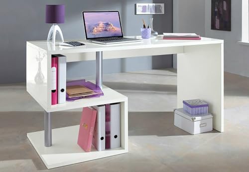 Dmora - Schreibtisch Valerio, Linearer Schreibtisch mit PC-Halterung, Mehrzweck-Bürotisch, platzsparender Multipositions-Schreibtisch, 100% Made in Italy, cm 140x60h78, glänzend weiß von Dmora