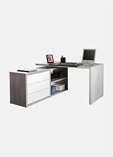 Dmora Schreibtisch mit Eckmontagemöglichkeit mit drei Schubladen und zwei Einlegeböden, weiß glänzend und Betonfarbe, 140 x 74,2 x 150 cm Dmora Schreibtisch mit Eckmontagemöglichkeit mit drei Schubladen und zwei Einlegeböden, weiß glänzend und Betonfarbe, 140 x 74,2 x 150 cm von Dmora