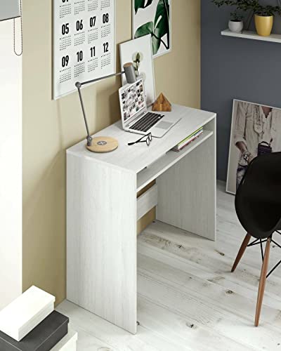 Dmora Schreibtisch mit Fester Ablage unter dem Tisch, weiß, Holzoptik, geschliffen, 78 x 43 x 79 cm von Dmora