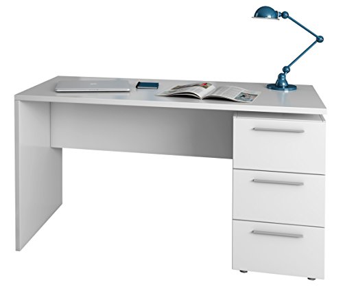 Dmora - Schreibtisch Dallas, Moderner Schreibtisch, Studiertisch mit Kommode mit 2 Schubladen und 1 Tür, cm 138x60h74, Weiß von Dmora