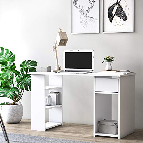 Dmora Schreibtisch mit Regalen und Schublade, 120 x 54,8 x 73 cm, weiße Farbe von Dmora
