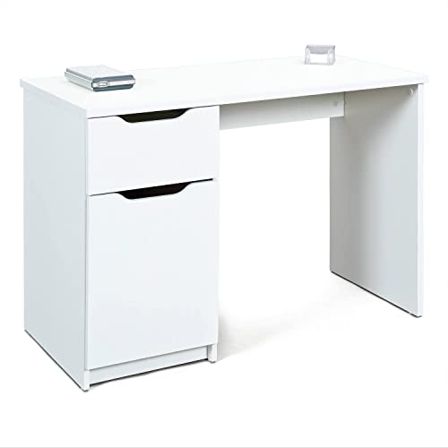 Dmora Schreibtisch mit Schublade und Seitentür, weiße Farbe, 115 x 76 x 55 cm. von Dmora