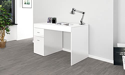 Dmora Schreibtisch mit Schubladen und Aufbewahrungsplatte, Made in Italy, Computertisch, PC-Schreibtisch, cm 100x60h75, Farbe Lärche weiß glänzend von Dmora