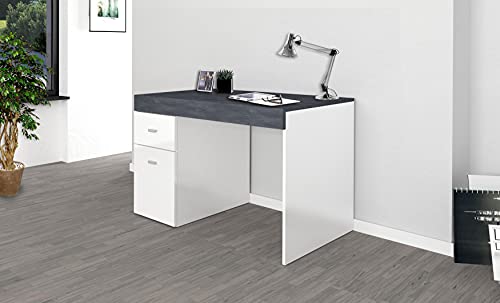 Dmora Schreibtisch mit Schubladen und Aufbewahrungsplatte, Made in Italy, Minimaler Tisch, PC-Schreibtisch, cm 100x60h75, Farbe Weiß glänzend und Aschgrau von Dmora