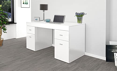 Dmora Schreibtisch mit Schubladen und Aufbewahrungsplatte, Made in Italy, Minimaler Tisch, PC-Schreibtisch, cm 130x60h75, glänzend weiße Farbe von Dmora